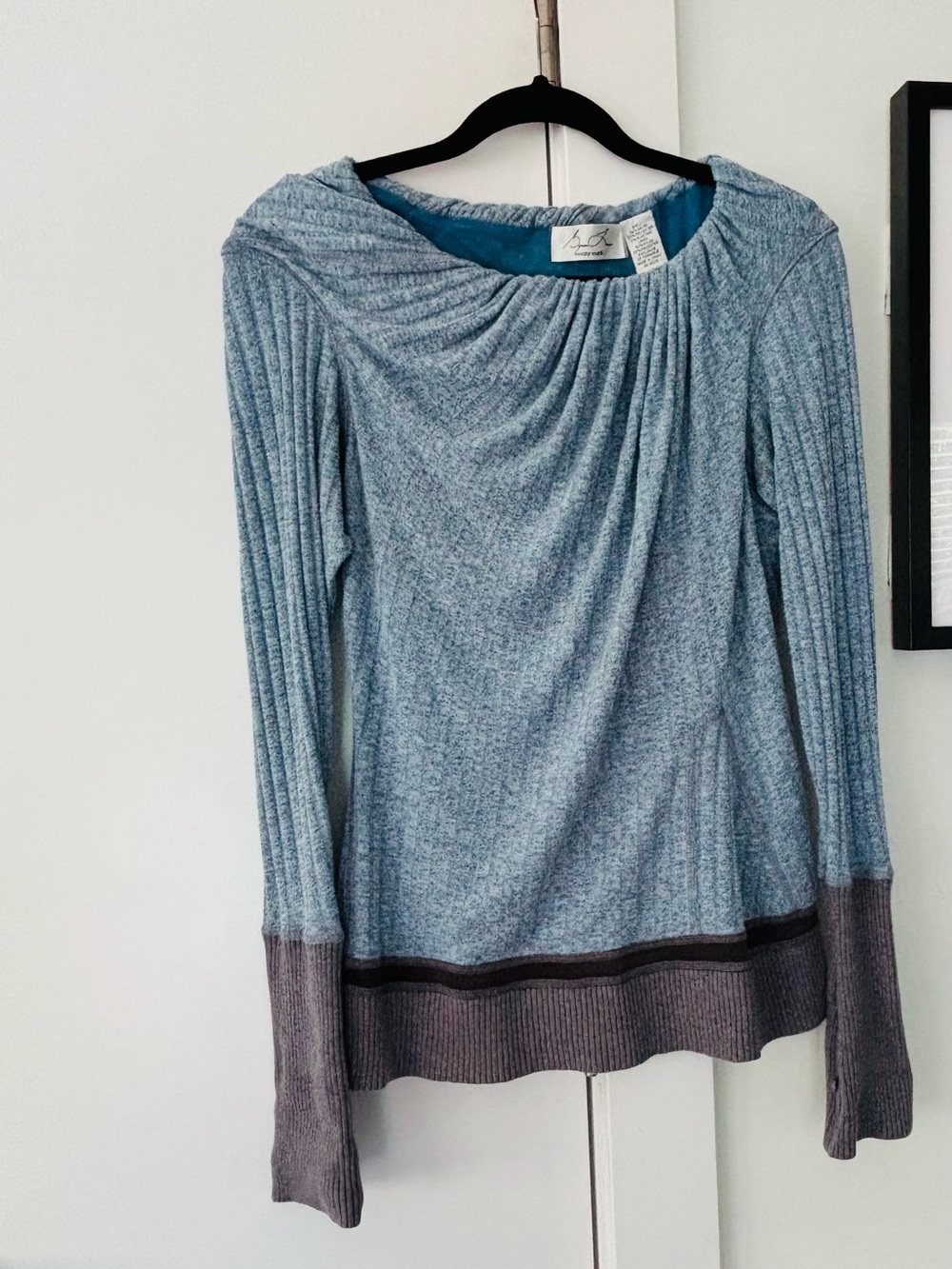 Byron Lars Beauty Mark Blue/Grey LS hip-length sweater size 8